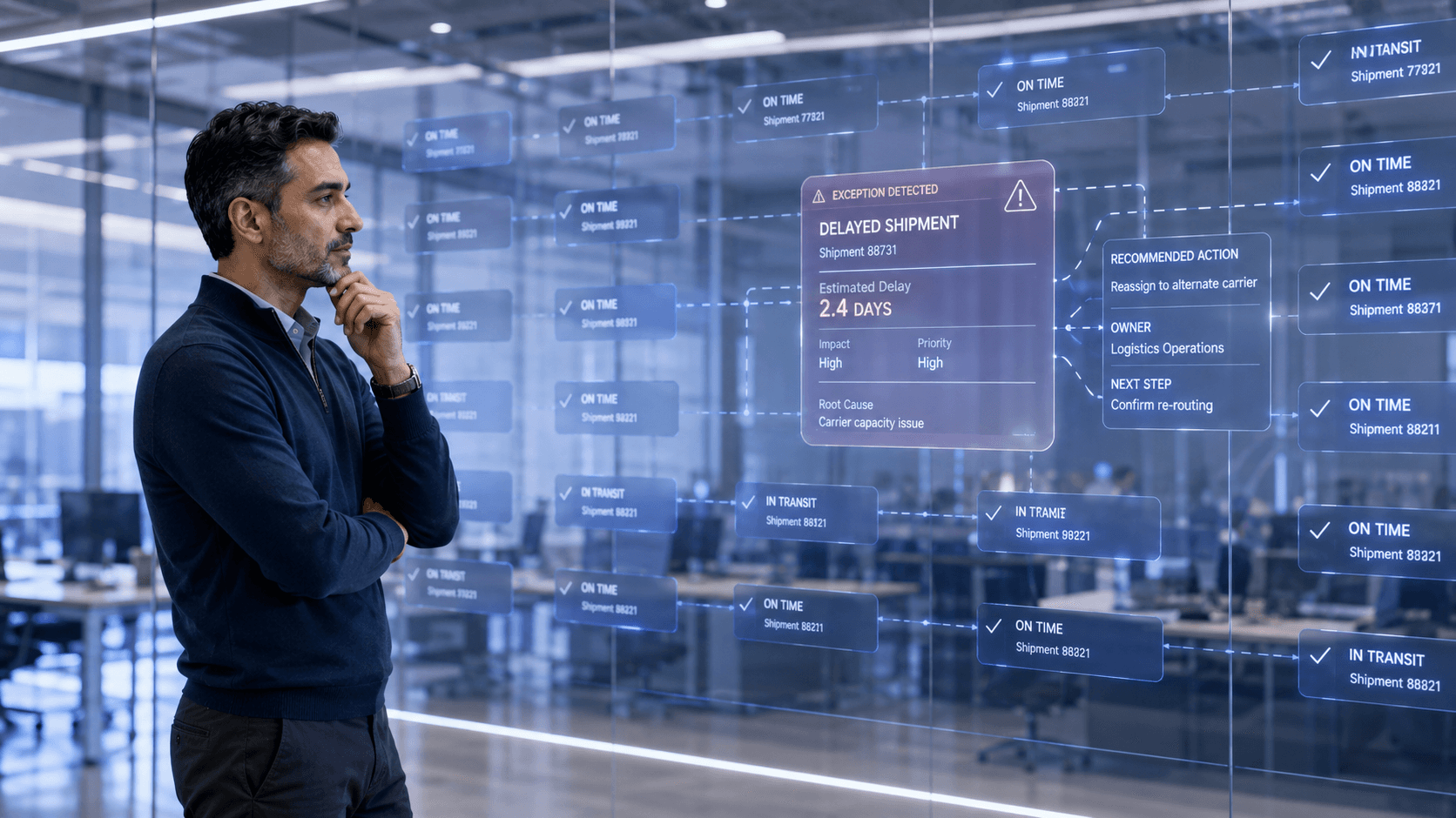 Featured image for AI Strategy Consulting: The Exception-Handling Model That Creates Logistics ROI First showing the main business workflow and AI use case.