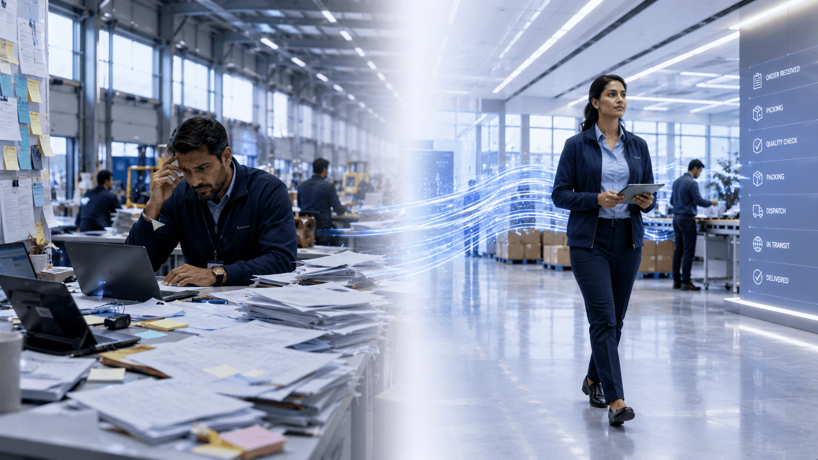 AI-powered supply chain operations control center visualizing shipment exceptions, workflow friction points, inventory visibility, and operational KPIs